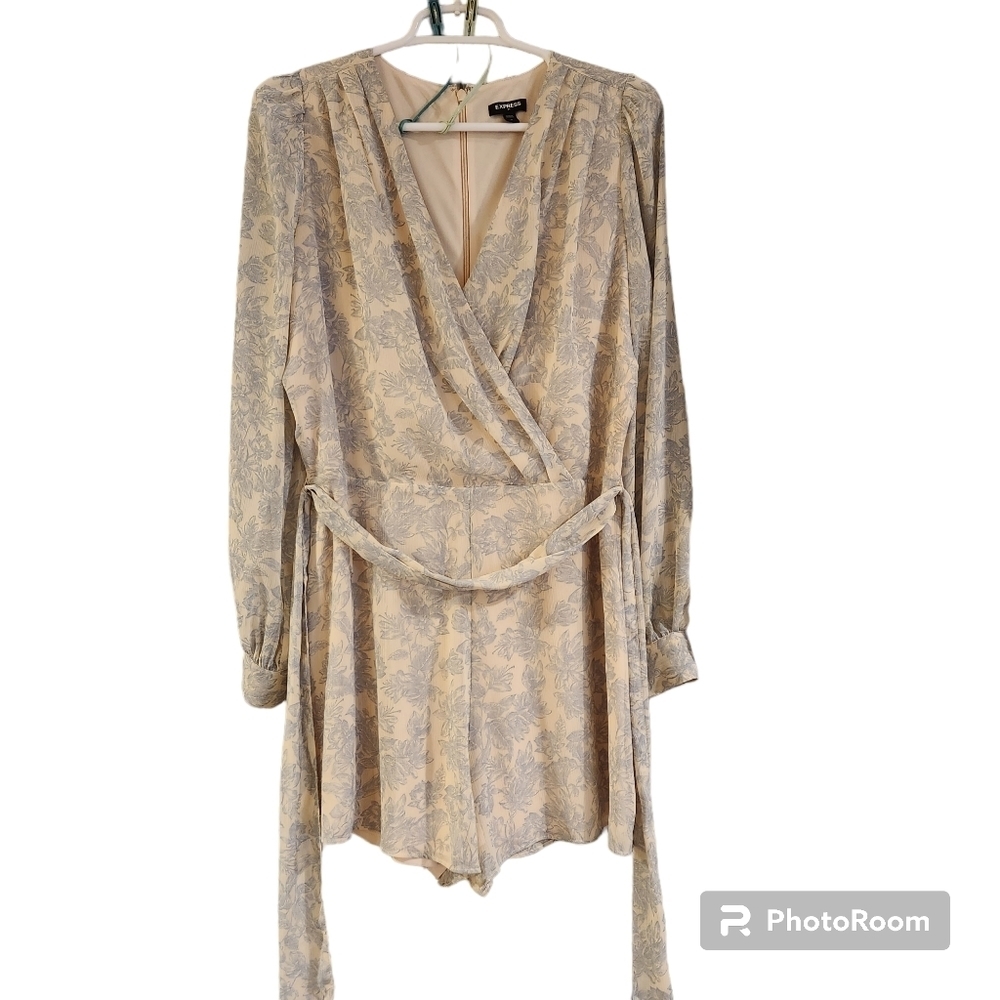 Express Beige Floral Jumpsuit